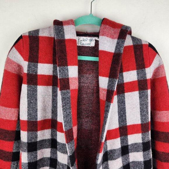 Anthropologie Field Flower Cressida Wool Plaid Hooded Sweater Coat sz XS - Picture 2 of 12
